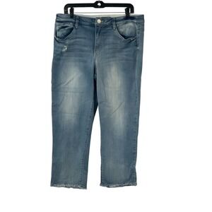Democracy Ab Solution Technology Cropped Frayed Distressed Denim Jeans Size 14‎